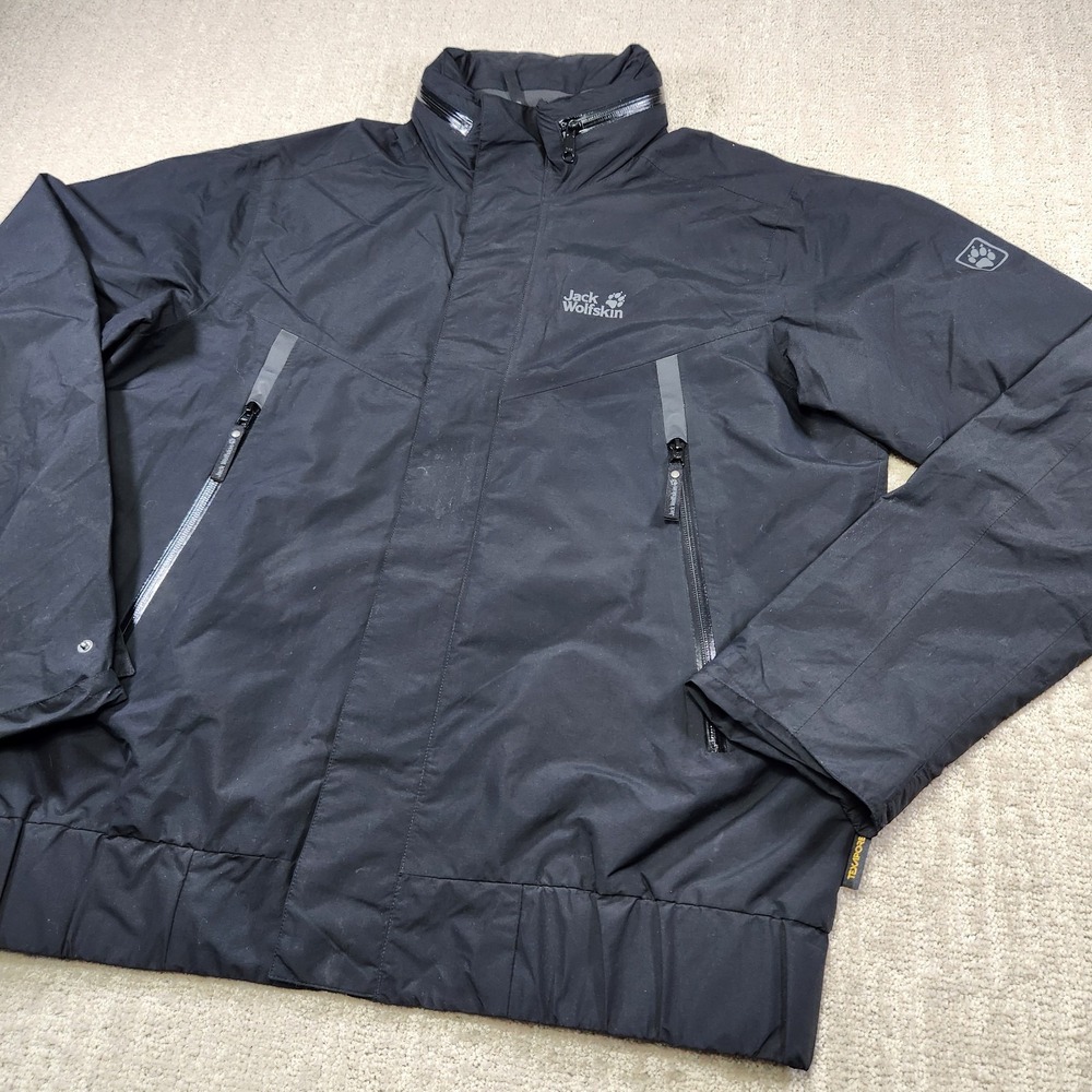 Jack Wolfskin Rain Jacket Men Large Texapore Waterproof Breathable Black Hooded